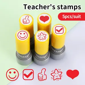 5 Color teacher comment stamps - Self-inked, round, durable ABS - Encouragement and correction of homework, teacher stamps