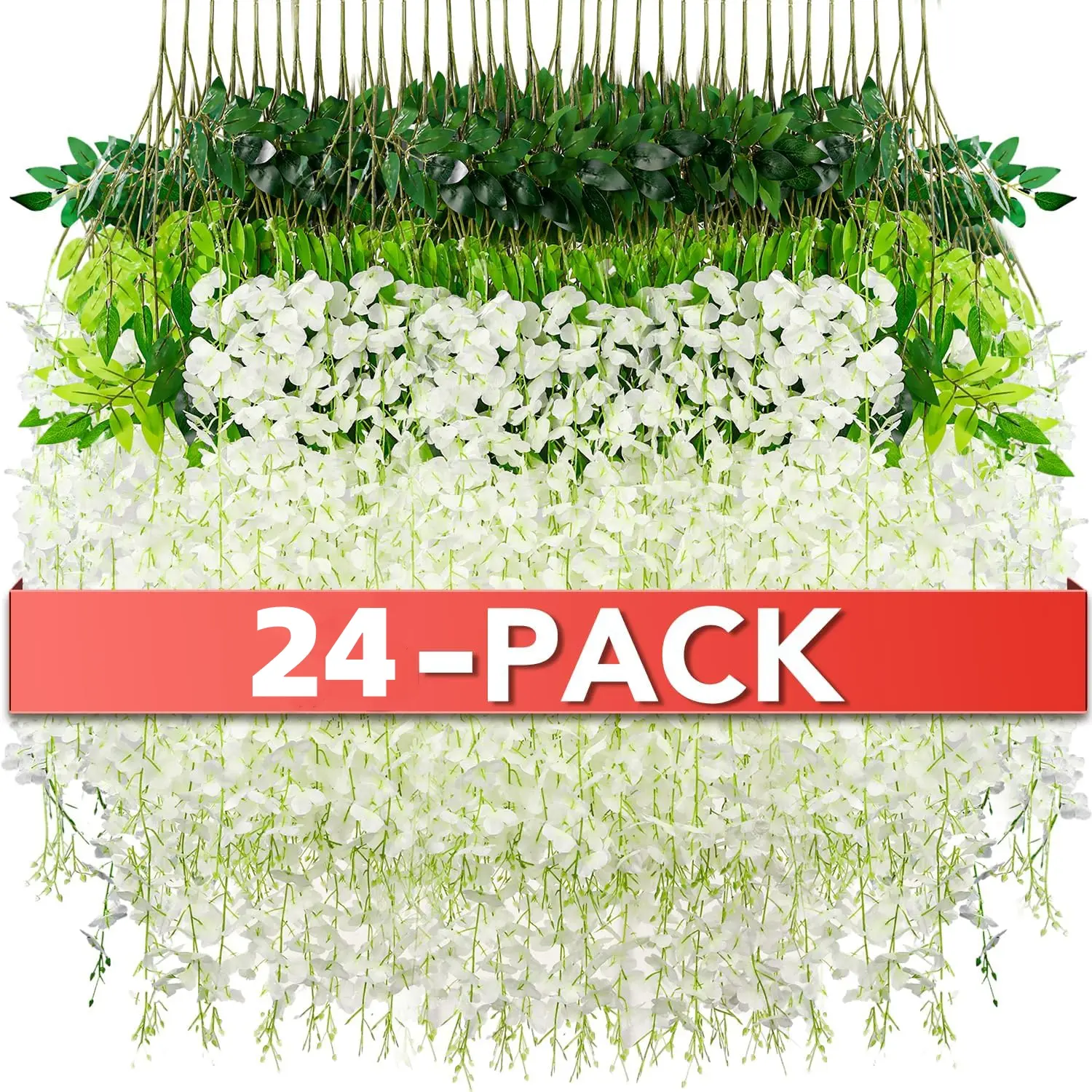 24 Pack Wisteria Hanging Flowers, Fake Hanging Flowers,Wisteria Artificiales Garland for Home Wedding Arch Floral Party Garden Ceremony Outdoor Decor,3.6 Feet Long(White, Purple, Pink, Blue)