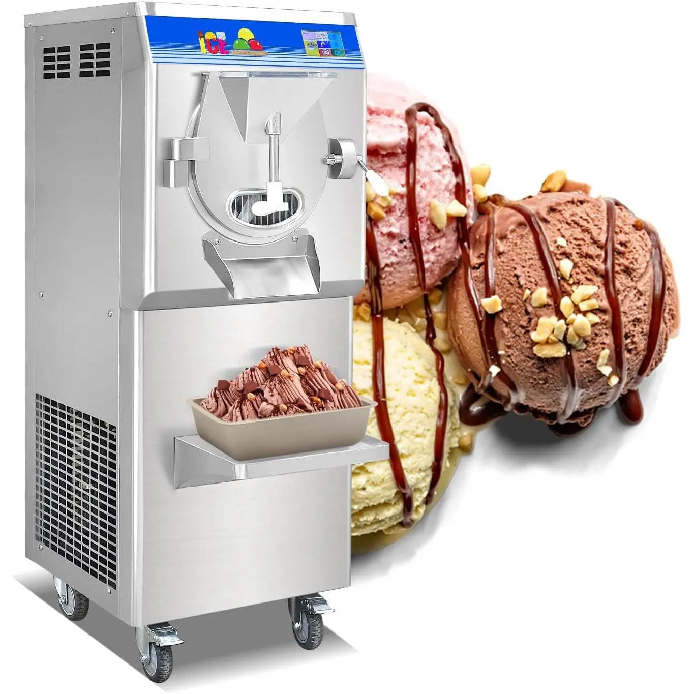 Kolice ETL Certificate Commercial Gelato Hard ice Cream Machine, Hard ice Cream Making Machine, Italian Ice Maker Strong Stainless Steel Door-12-15 Gal/Hour