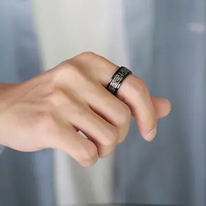 Black Titanium Steel English Letter Lord's Prayer Ring Serenity Men's Bible Cross Rings For Women Jesus Jewelry