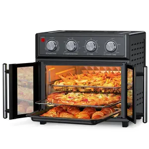 PlumChef 27.5QT Large capacity French Double-Door Air Fryer Convection Toaster Oven, 1700W, 7 Preset Menus, 7-in-1 Multi-Function for Bake, Roast, Grill, Toast, Dehydrate& Defrost, Stainless Steel,Black