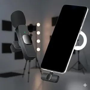 Wireless lavalier Audio Microphone for Smartphone, iphone Android Type-C, noise canceling Plug & Play Lapel mic for Youtube content Creation, live streaming, Vlogging, Interview, Podcast, Camera Recording