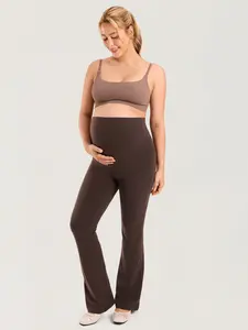 MOMANDA Cotton Maternity Foldover Pants Cozy Lounge Pregnancy Casual Flared Pants Over The Belly High Waisted 30.5"