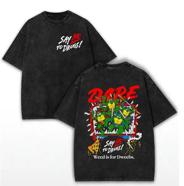Washed Cotton Unisex Classic Ninja Retro DARE SAY NO TO DRUGS Tee, Vintage Turtles Graphic Shirt, Gift for Fans Gift for Women Gift for Men