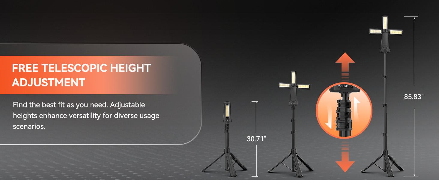 DEEPN 15000 mAh Rechargeable Camping Light with Stand, Cordless Work Light with 3 LED Lamp Heads, 5500 Lumens Dimmable Camping Essentials Gear Emergency Flashlight with 86" Detachable Tripod