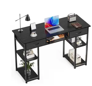 Small Desk with Fabric Drawers & Storage Shelves, 48 Inch Computer Desk Modern Writing Desk Study Table for Home Office, Balck