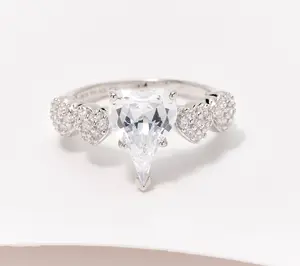 Diamonique x Jennifer Miller Heart Ring with Pave Heart Band Sterling Silver