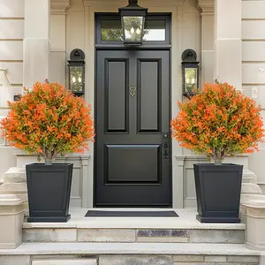 Garvee 2 Pack Artificial Topiary with Ground Spike in Autumn Colors, 21.6" Greenery Shrub Faux Plant for Fall Garden, Yard, Porch, Patio, and Outdoor Decoration