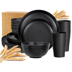 Unbreakable 32/16PCS Wheat Straw Dinnerware Set Serves 8/4 Modern Dish Set with Plates Bowls Cups Dishwasher Safe Lightweight Tableware for Camping Home Everyday Use and Gifts for Men Perfect Gift for Halloween Christmas and New Year Cutlery Indoor