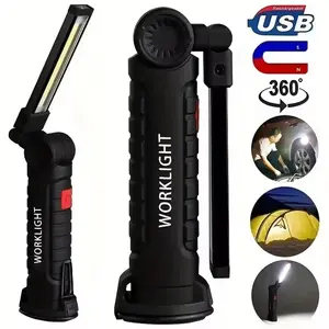 Outdoor Multifunctional Folding Light, Portable COB Work Lamp with Magnetic Base and Hook, Rechargeable Flashlight, Battery Display, 360° Rotation
