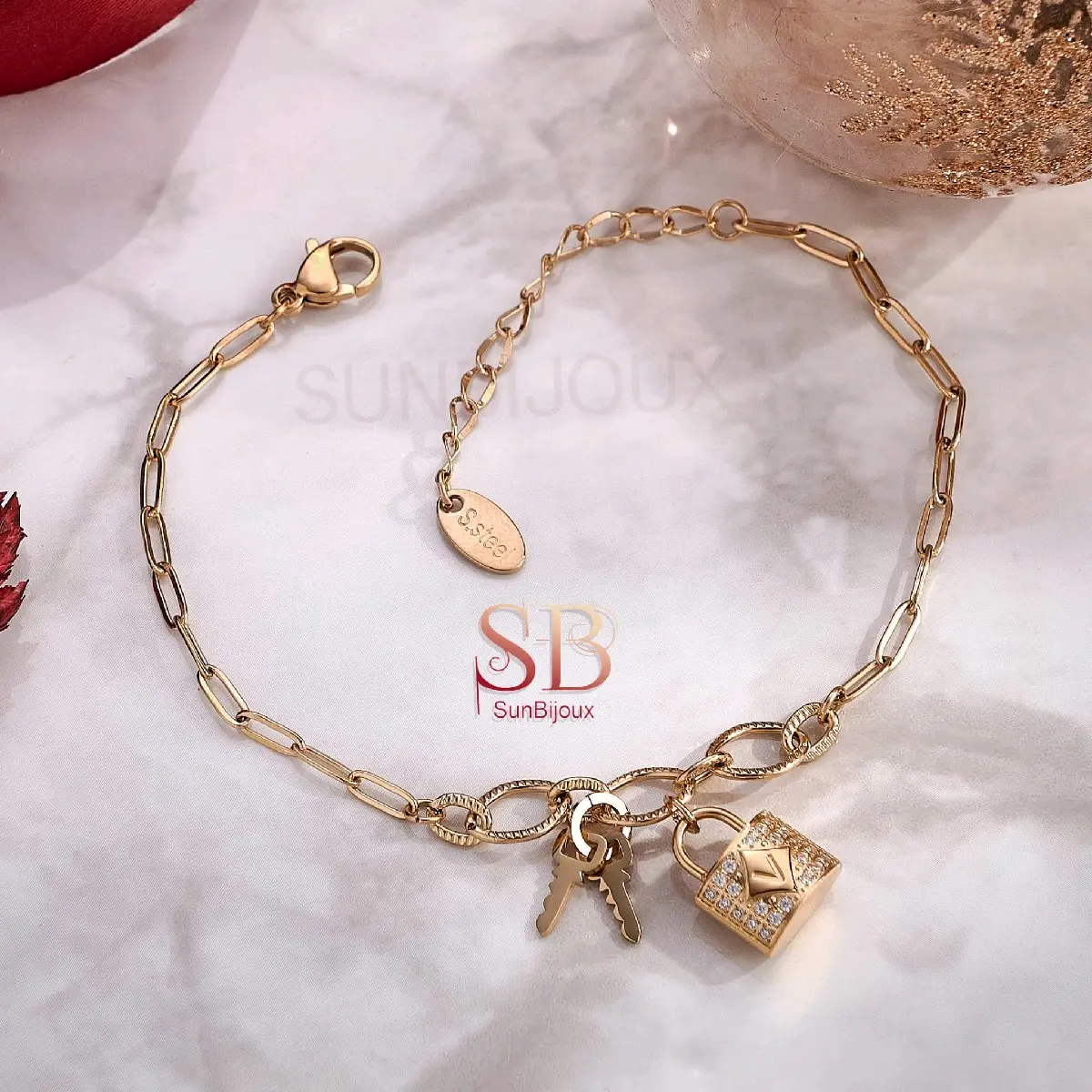 personalized Quality Stainless Steel lock bracelet with key, gif for her, birthday gift , goodluck gift, beautiful