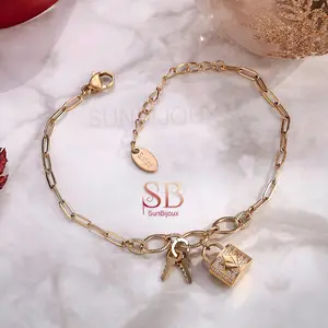 personalized Quality Stainless Steel lock bracelet with key, gif for her, birthday gift , goodluck gift, beautiful