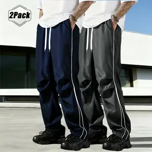 2Pack Men'S Casual Athletic Trousers, Loose And Elasticated Cuffs, Stylish Print, Lightweight Fabric, Suitable For Everyday Wear, Men'S Trousers, Suitable For All Seasons, Fashionable Menswear,Lightweight Elastic Workout Sweatpants,Fashionable Trouser