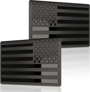 Embossed 3D Metal All Black American Flag Emblem Decal Stickers (1 Pair), Matte Black 5" x 3" Patriotic USA US Flag Car Decals Bumper Stickers for Truck, Window, Motorcycle, Support US Military