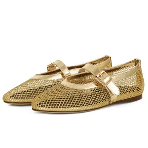 VIMISAOI Mesh Ballet Flats for Women Round Toe Buckle Strap Ballerina Flats Mary Jane Casual Women Trendy Shoes