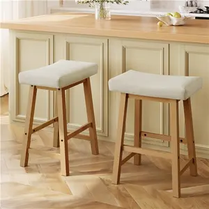 Yaheetech  Set of 2/3/4  Farmhouse Counter Height Bar Stools, 24″ Backless Saddle Stools with Fabric Upholstered Seat Cushion and Solid Wood Legs for Kitchen Island, Counter, Dining