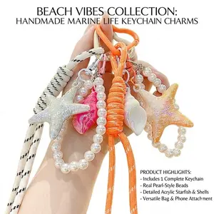 Aesthetic Ocean Starfish Conch Keychain - Y2K Pearl Shell Phone Charm, Handmade Backpack Accessory, Cute Summer Beach Party Favor & Gift for Girls, 1PC