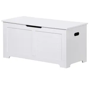 ZENY 39-in Kids Toy Storage Chest Bench Box with Safety Hinged Lid, for Entryway, Bedroom, White Home Organizer
