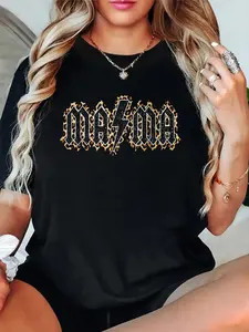 Mama Lightning Bolt Leopard Cheetah Print Western Mama T-Shirt women's graphic tees
