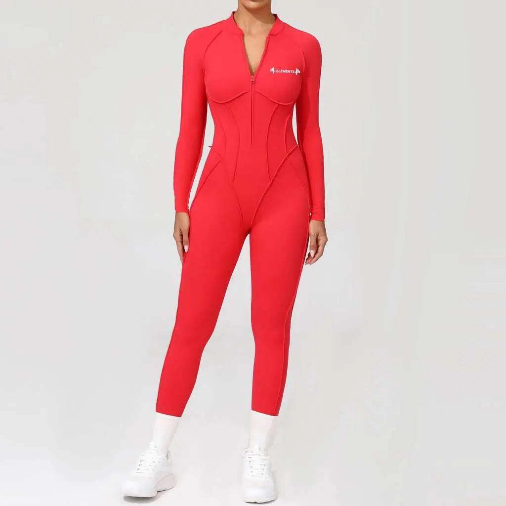 4 Elements Ropa Colombiana Red Jumpsuit for Women Open Back Anti-Stretch Non-Transparent V-Neck Casual Outfit