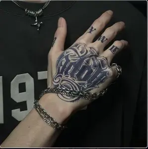 Men's Hand Tattoo Stickers - Realistic Herbal Juice Ink, Cool Cursive English, Waterproof, Long-Lasting, Non-Reflective