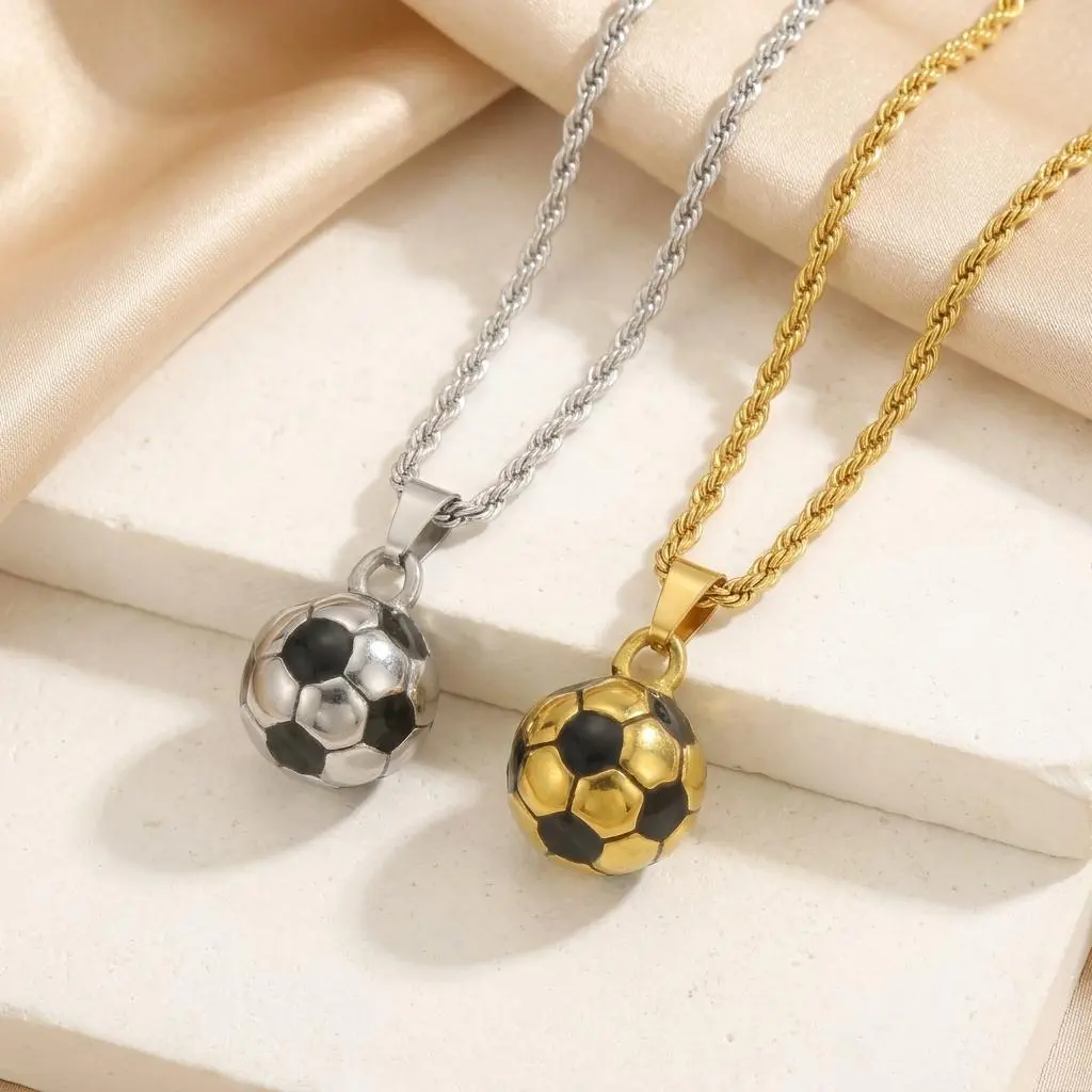 3D Soccer Ball Pendant Necklace, Gold-Tone or Silver-Tone Hip Hop Rope Chain Costume Jewelry Accessory
