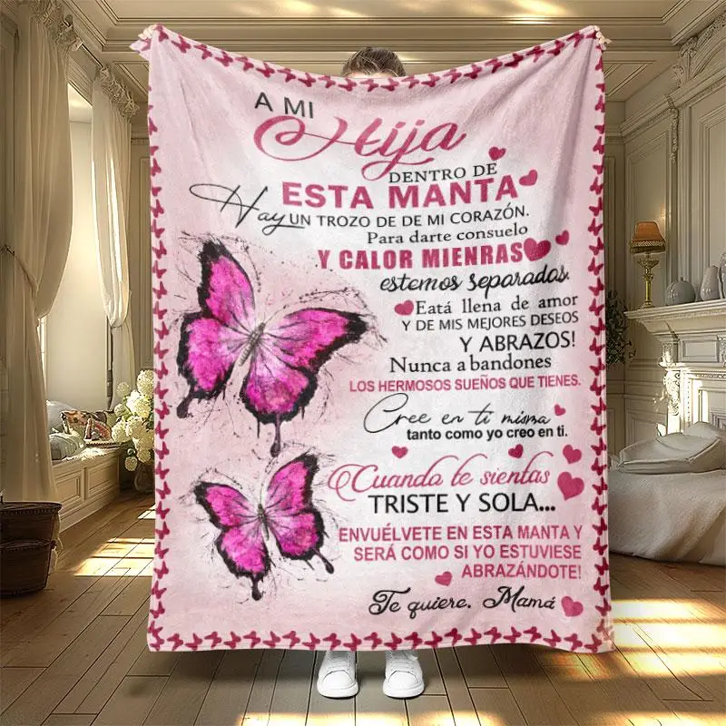 Butterfly & Letter Pattern Blanket, 1 Count Soft Warm Throw Blanket, Air-conditioned Room Blanket, Warm Nap Blanket for Home Office Travel, Holiday G