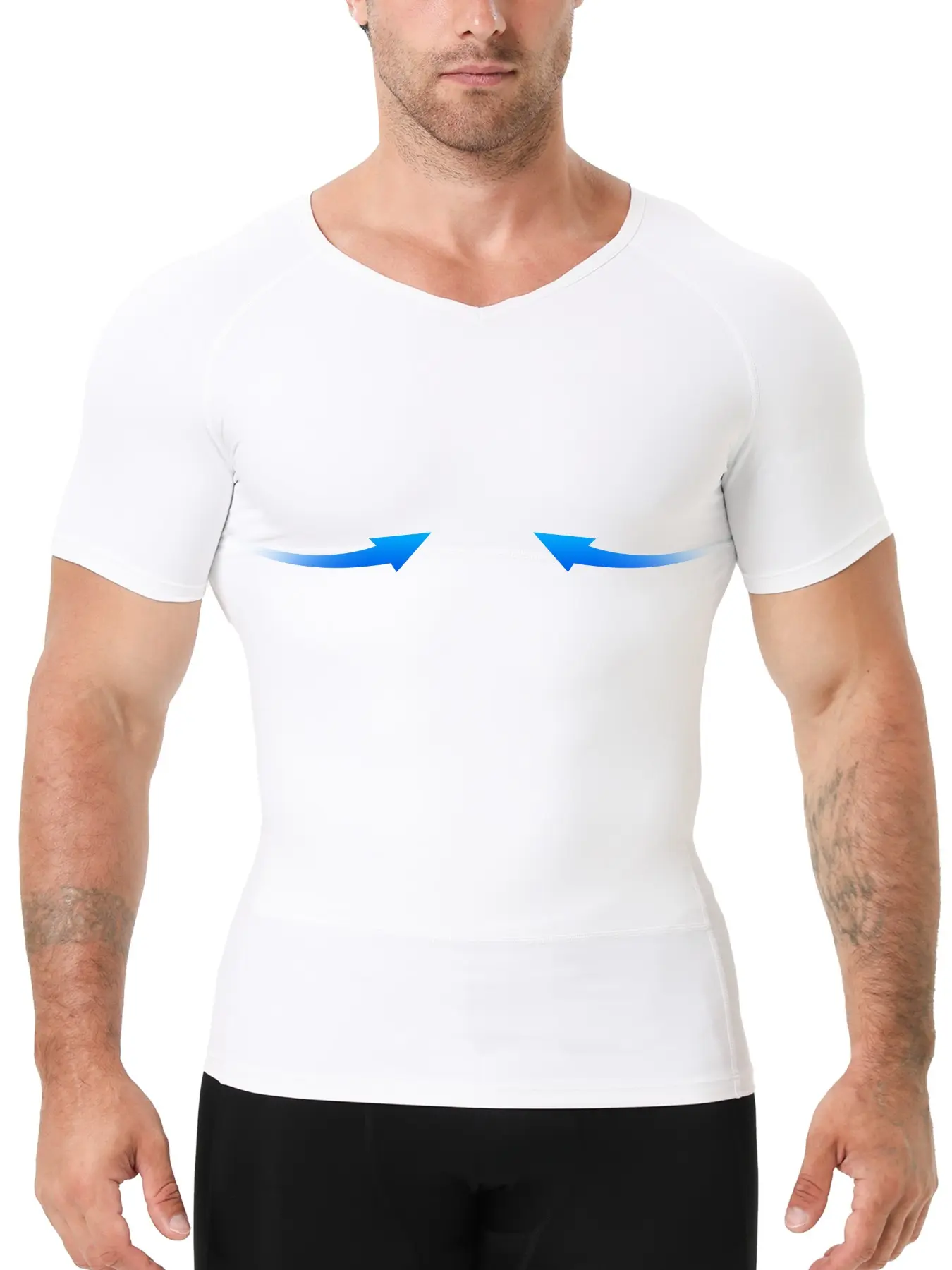 Men's V-Neck Shaping Short Sleeve Shirt, Tight-Fitting Slim Fit, Abdominal Dual Layer Compression, Tummy Control Innerwear, Gym Workout Sportswear, Chest Compression Undershirt, Athletic Apparel, Fitness Top, Compression Sports Top