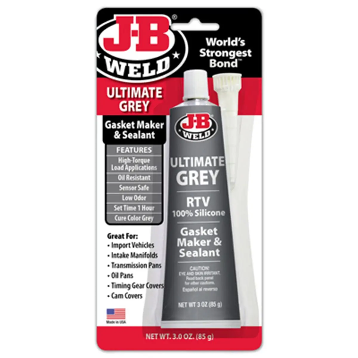 J-B Weld Co 32327 Gray Silicone RTV Oxime Gasket Maker & Sealant, 3 oz High-Torque Sensor Safe Water-Resistant Multipurpose Paste, 1 Hour Set Time for Home Improvement, Roofing & Flooring
