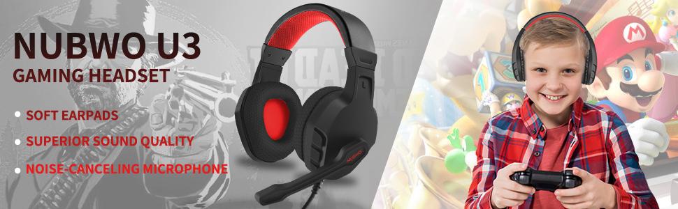 NUBWO U3 Xbox One PS4 Gaming Headset PC Mic Laptop Computer Stereo Headphones with Microphone for Playstation 4Xbox 1 Controller