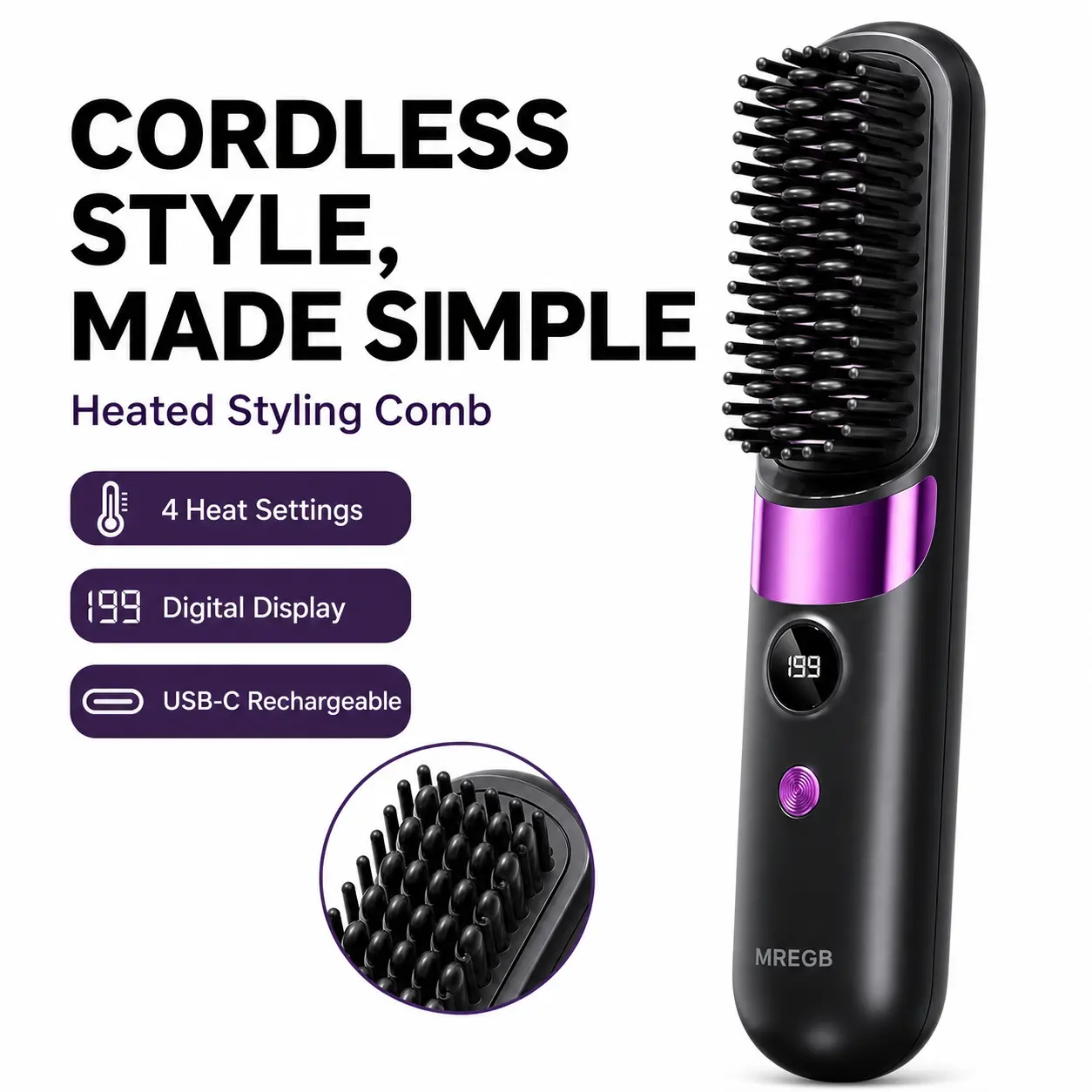 MREGB Cordless Hair Straightener Brush, Portable Wireless Thermal Brush & 2-In-1 Curling Iron Comb with Smart LED Display, USB Rechargeable Styling Tool with Adjustable Temperature, Anti-Scald Travel Gadget for Women summervibes
