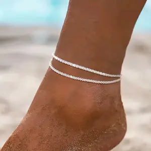 Dainty Layered Waterproof Anklet for Women Adjustable Beach Anklet Set - Figaro Beaded Cuban Link, Stackable Design, Summer Accessory