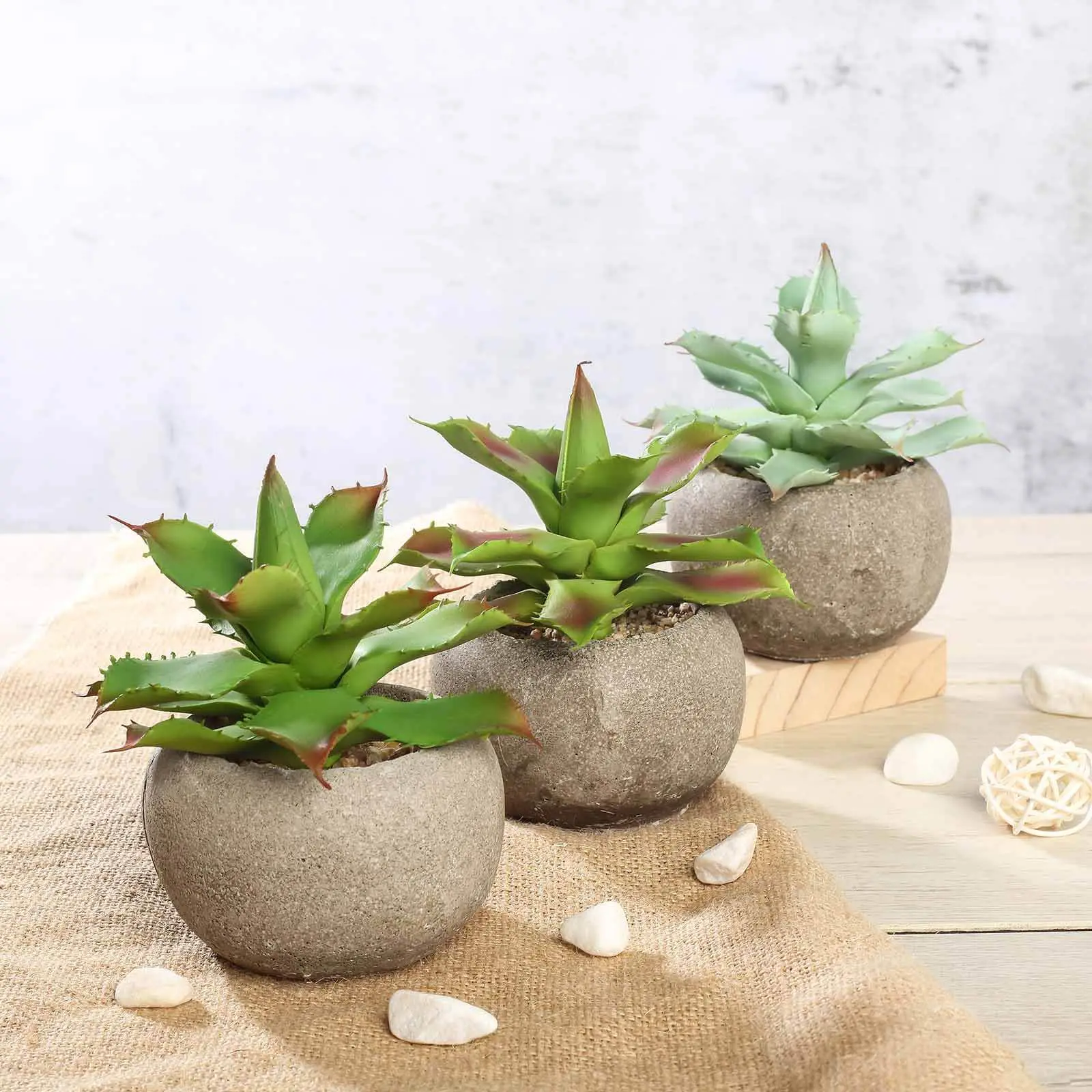 5" 3-Pack Synthetic Aloe Artificial Succulents Glued-in Set in Ceramic Pot - Decorative Artificial Flower Set for Bathroom Table Decor & Desk Home Decor, Three Pieces