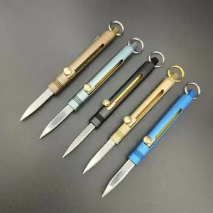 Mini Brass Push-Pull Knife Keychain, Sharp Camping Hiking Outdoor Fishing Tool, Daily Carry Pocket Knife, Durable & Portable Design, Outdoor Multifunctional Tools