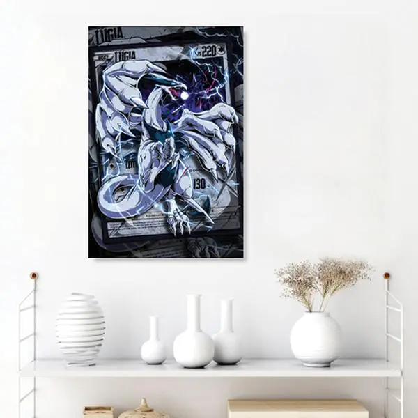 Otaku - White Dragon Fantasy Wall Art Poster, Anime Inspired Monster Print, Trading Card Style Canvas Decor, Gaming Room Wall Art