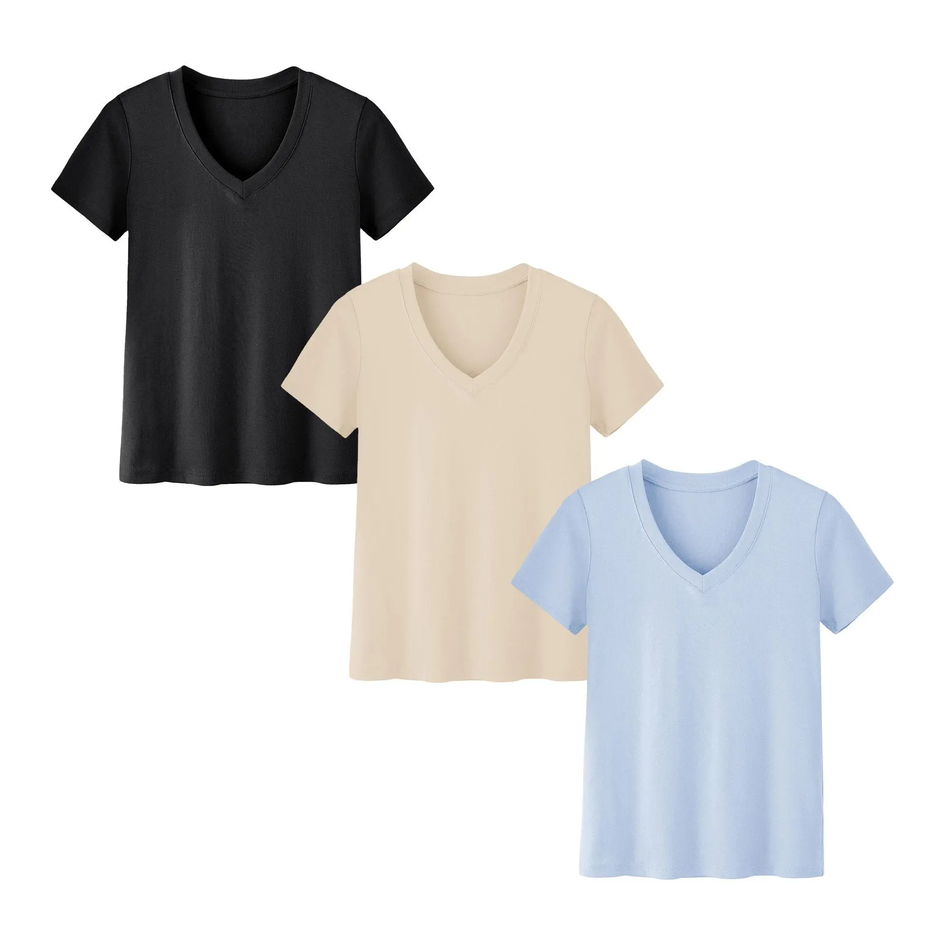 Showitty Women's V-Neck T-Shirt, Casual Shortsleeve Solid Top in a Lightweight Breathable Polyester Blend Fabric, Tshirt, Basic Style
