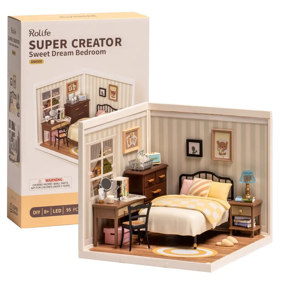 Robotime Rolife 3D Puzzle Miniature House Kit - Sweet Dream Bedroom DIY Building Block Toy