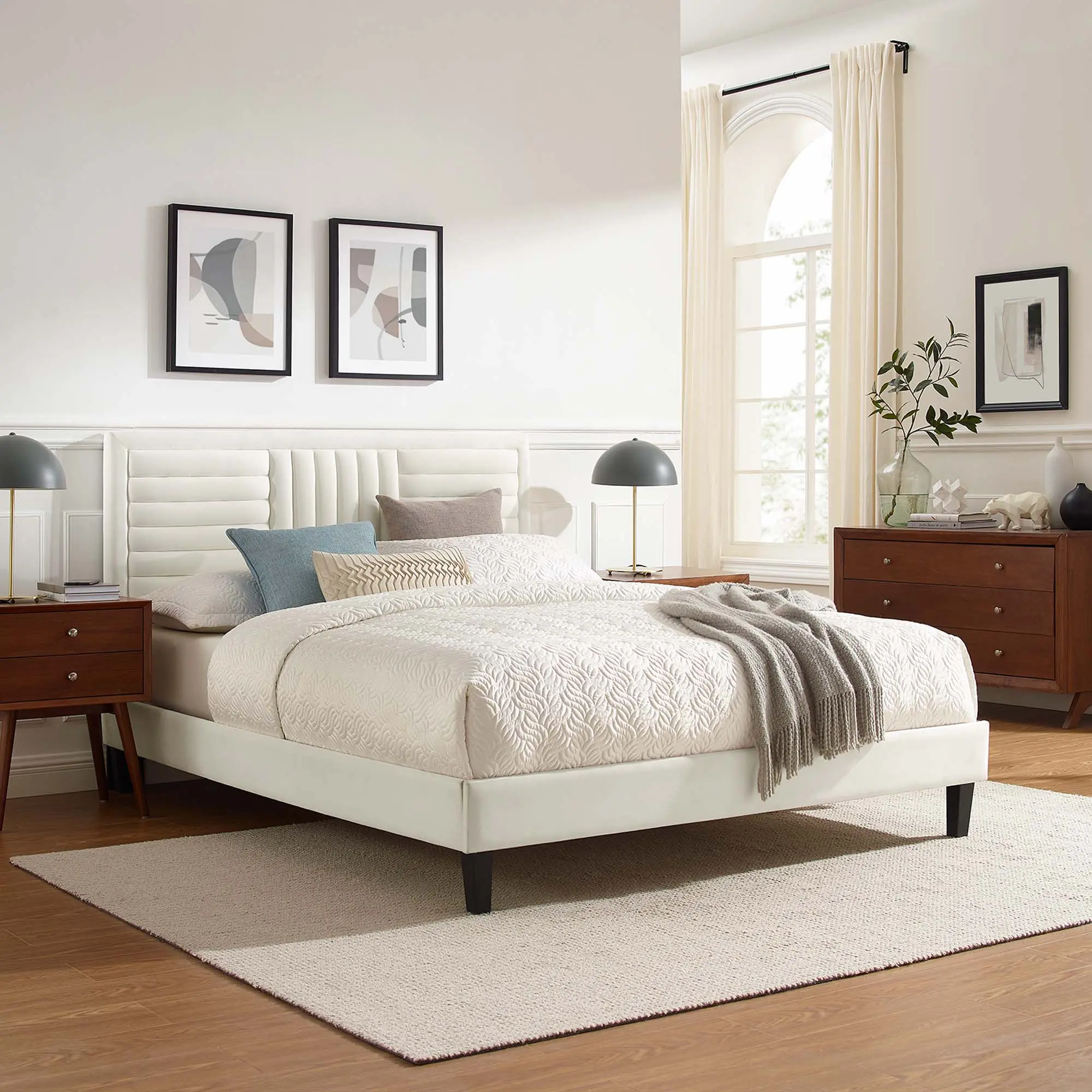 Modway Sofia Channel Tufted Performance Velvet King Platform Bed in White