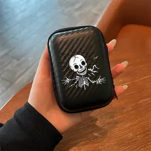 Durable Carbon Fiber Earphone Organizer Box, Eva Hard Shell Design, Mesh Pocket Accessory Holder, Portable Protection Solution