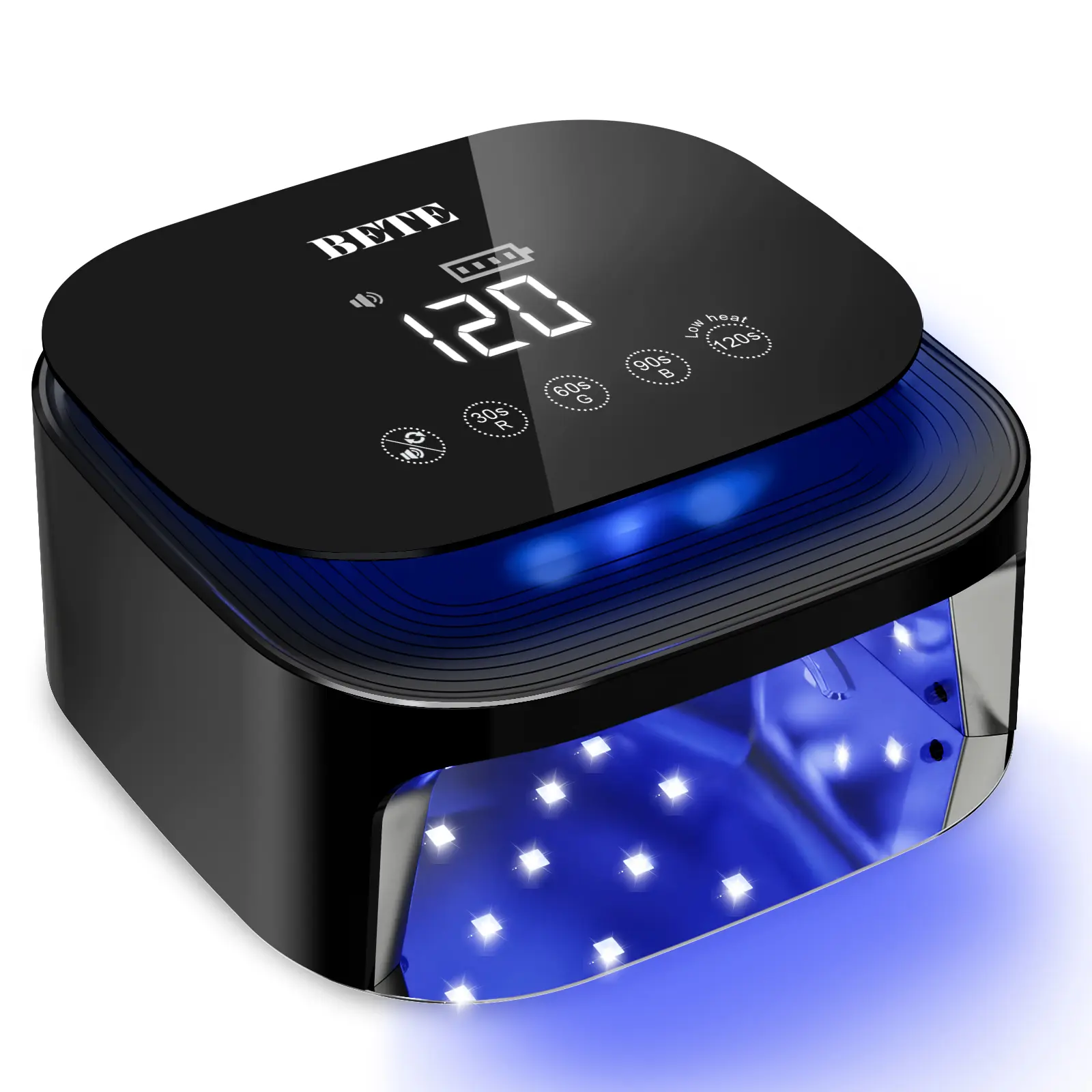 BETE Cordless UV Nail Lamp 60W – Fast Curing LED Dryer, Smart Sensor, 4 Timers, 30 Beads, Removable Magnetic Base + Mirrored Ambience Light for Gel Polish, Nail Art Tools, Manicure Salon Accessories