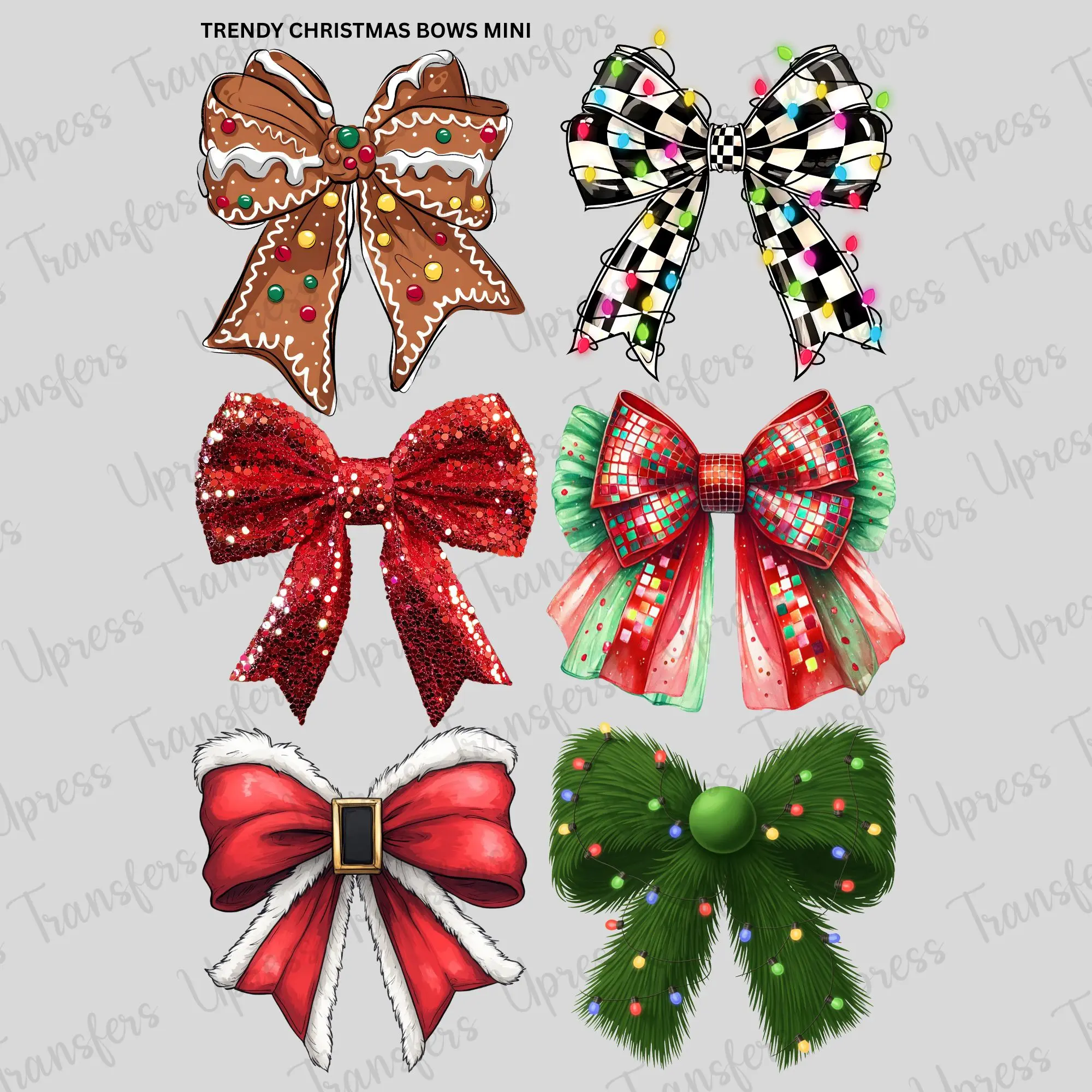 Trendy Christmas Bows Mini DTF Transfer Gang Sheet 24.5" x 36" Direct To Film for DIY Enthusiasts Vibrant Custom Options Cozy Handmade Aesthetic