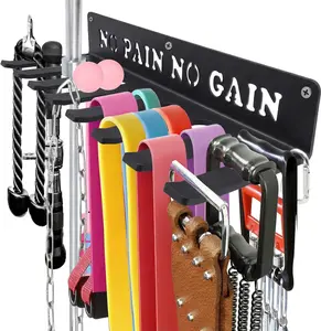 Home Gym Accessories Organization Storage Rack Equipment For Home 8 Hook Wall Hanger Display Gear Barbells Resistance Bands Jump Ropes Lifting Belt Hanger Accessories Hardware Included Hangable