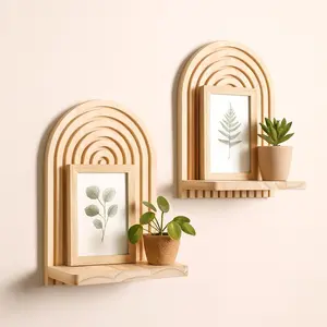Artilady 2 Pack Boho Wood Wall Hanging Shelf - Handmade Rainbow Arch Floating Shelves Trinket Storage Rack Modern Wall Decor for Bedroom Living Room Nursery Bathroom
