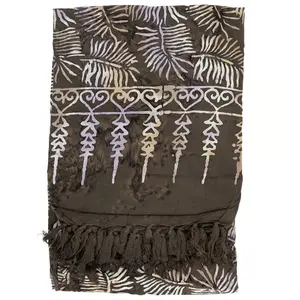 Coffee Print Fringe Sarong – Earthy Tones, Effortless Style