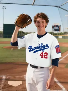 Vintage Baseball Jersey - Brooklyn Dodgers Jackie Robinson Memorial Shirt, Sporty Style, Loose-Fitting, All Seasons, H Type