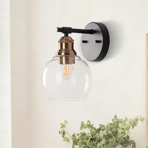 iTni Bathroom Wall Sconce Matte Black & Gold Vanity Light Modern Wall Fixture with Seeded Glass Shade E26 Bulb Base Up/Down Reversible Mount for Mirror Bedroom Hallway - Elegant Lighting Decorative Wall Lamp Ambient Decoration Lamp lights