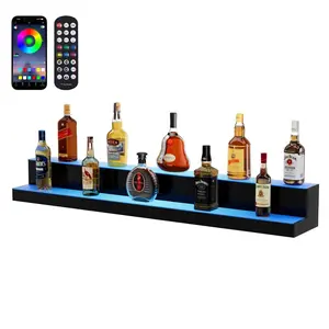VEVOR LED Lighted Liquor Bottle Display,  2 Tiers 48 Inch Commercial Illuminated Home Bar Shelf, 2 Steps Whiskey Rack Stand, Acrylic Drink Shelves with RF Remote & App Control, and Multicolor lighting