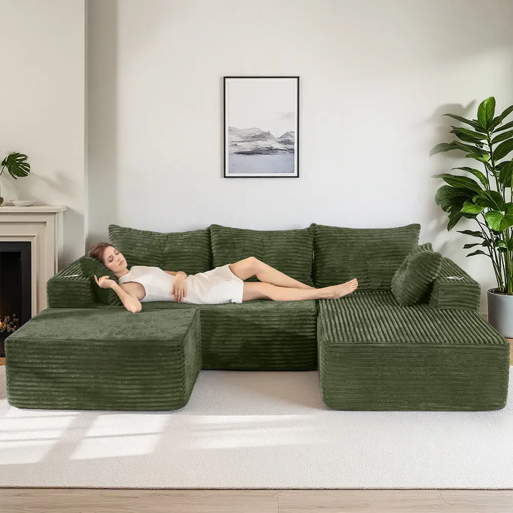 Green U Shape-Right Facing Chaise