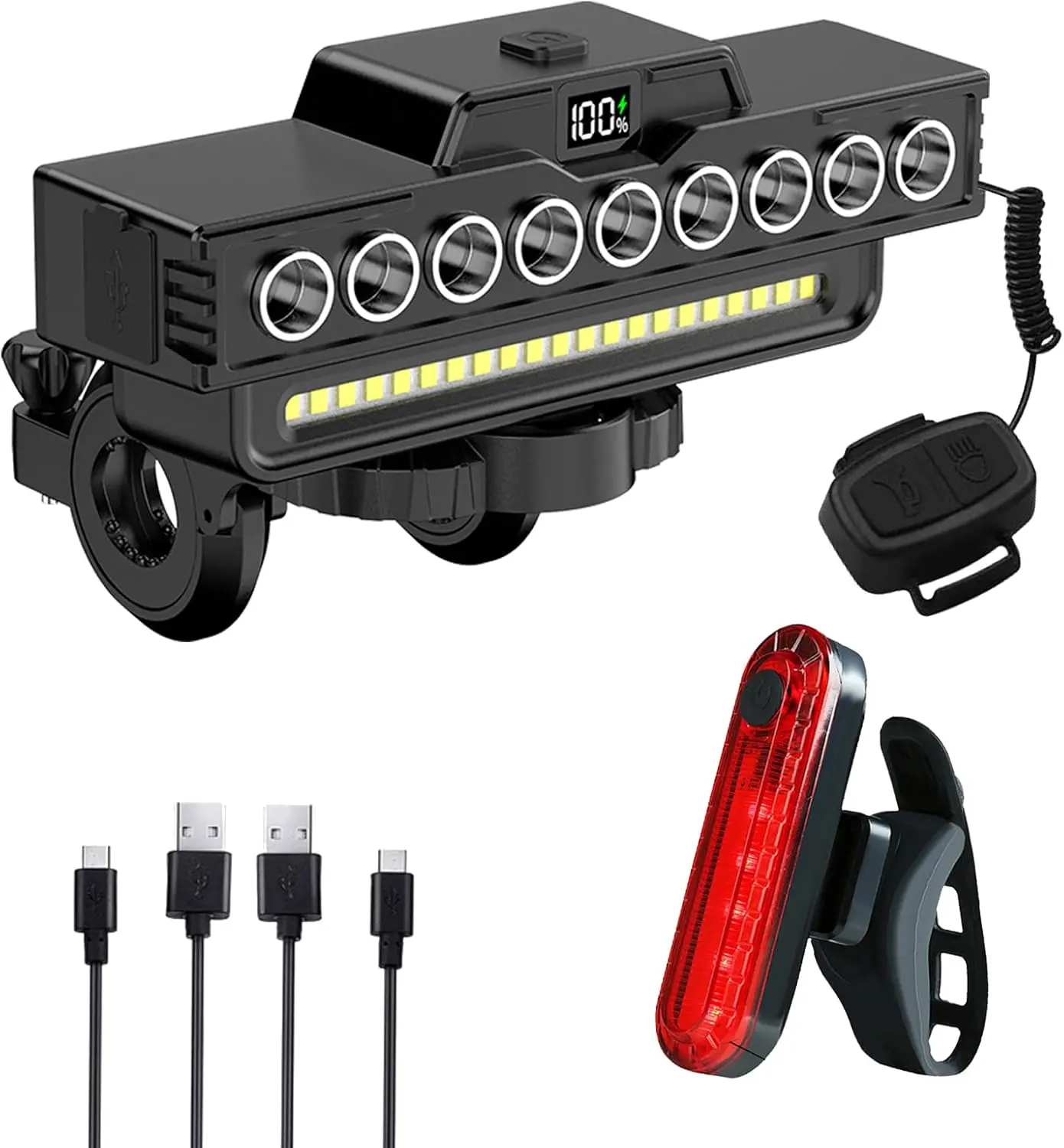XiLiHaLa USB Rechargeable Bicycle Headlight, 9LED Bike Horn Headlight with Digital Display, High Lumen Night Riding Light, Outdoor Cycling Accessories,Bike light set,Bike light,Luces led para bicicletas,Bike accessories,Bicycle parts and accessories outdo