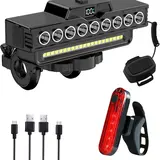 XiLiHaLa Smart Bicycle Light Set - 2-in-1 9LED USB Rechargeable Battery, 130dB Warning Horn, Digital Display, High Lumen 7-Mode Night Riding, Adjustable Handlebar Mount, Reflectors, Tool-Free Fit for E-Bikes, Ebike Accessories